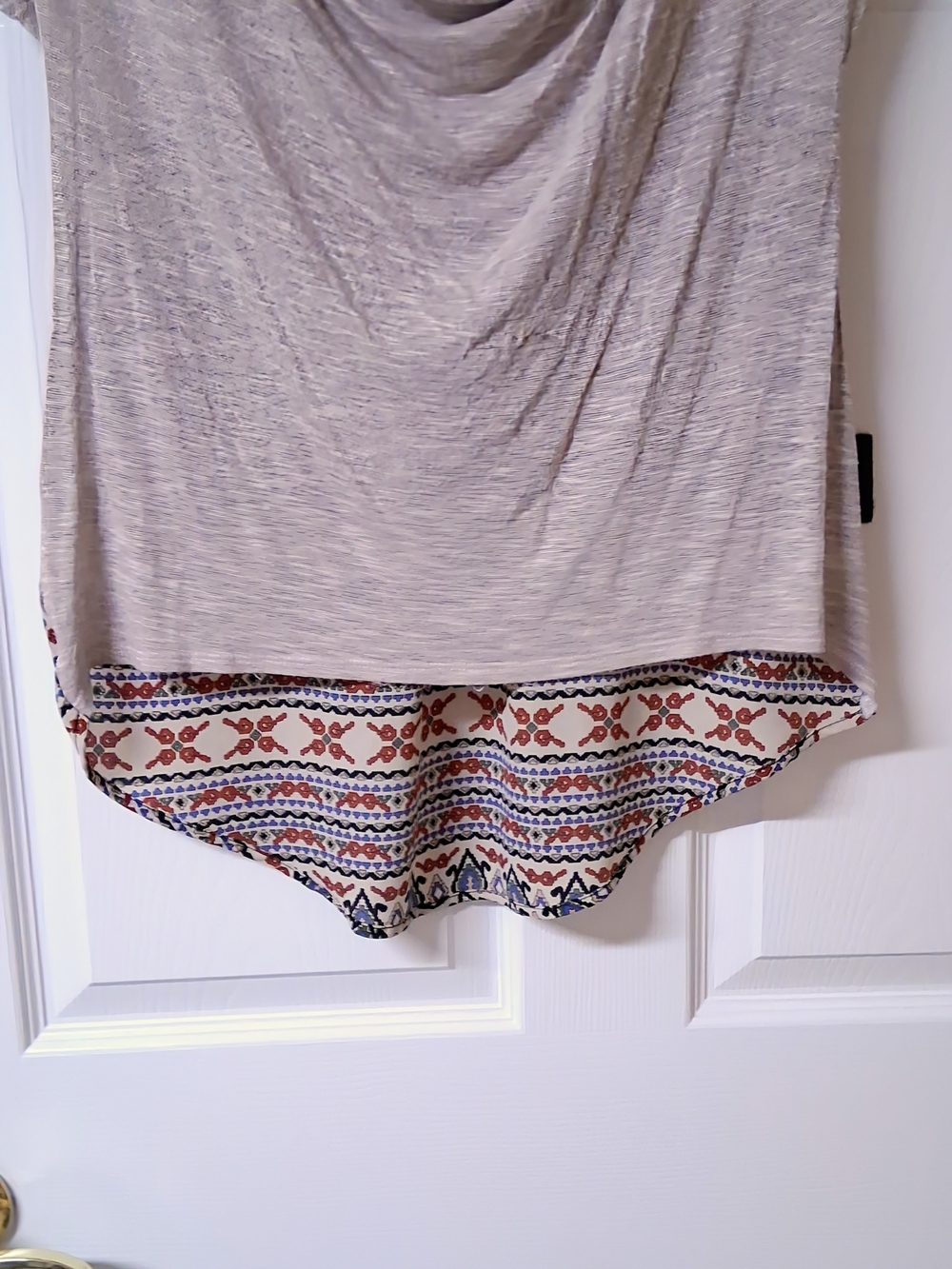 HeartSoul Cream Cowl Neck Top with High Low Patterned Back - Picture 4 of 7